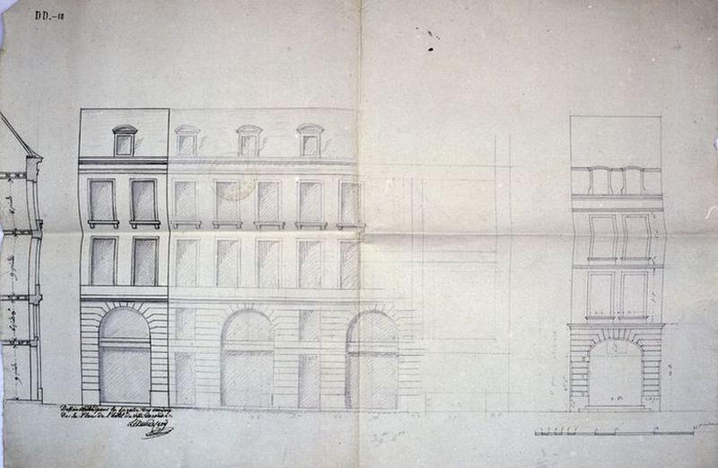 Dessein arrêté pour la façade des maisons de la place de l'hôtel de ville de Condé, paraphé par le Duc de Croy. Projet non réalisé (entre 1780 et 1784).