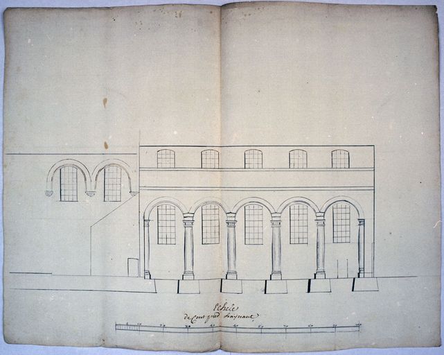 Projet non réalisé proposé par le frère Louis, coupe longitudinale, 1750 (AC Condé-sur-l'Escaut).