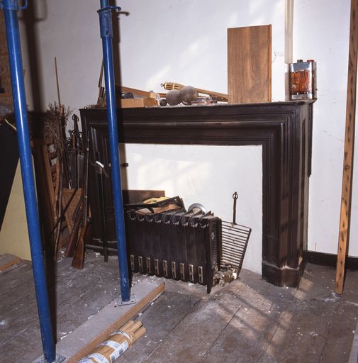 Corps de logis médiéval, intérieur, 1er étage, 2e pièce, vue partielle : étais, cheminée. 