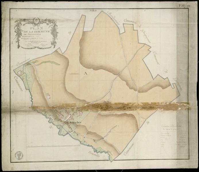 Vue générale de la feuille cadastrale des sections A et B de la commune en 1804.