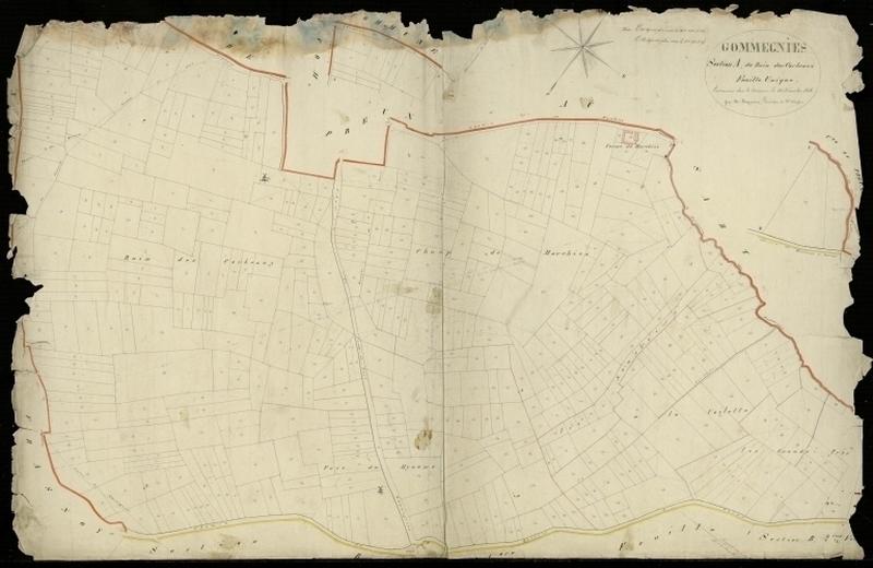 Vue générale de la feuille cadastrale de la section A dite du Bain des Corbeaux de 1826.
