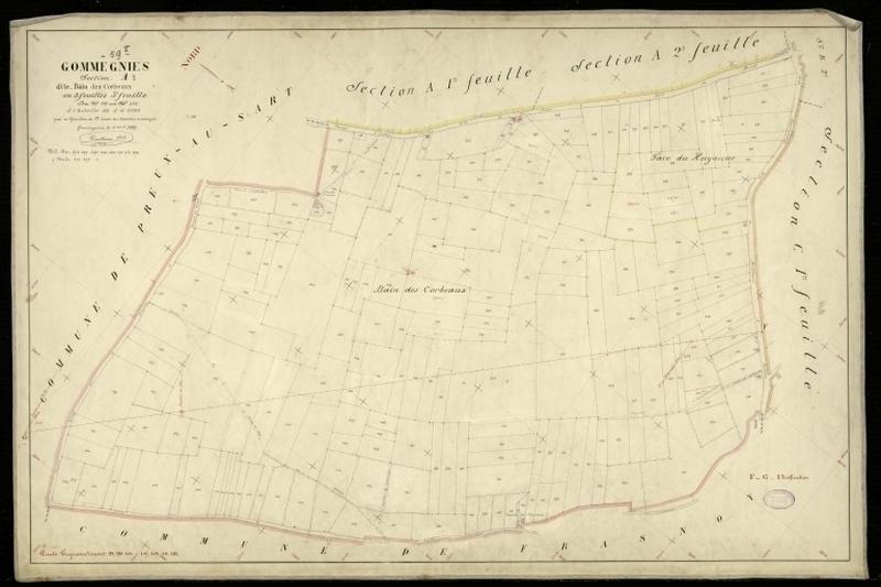 Vue générale de la feuille cadastrale de la section A3 dite du Bain aux Corbeaux de 1897.