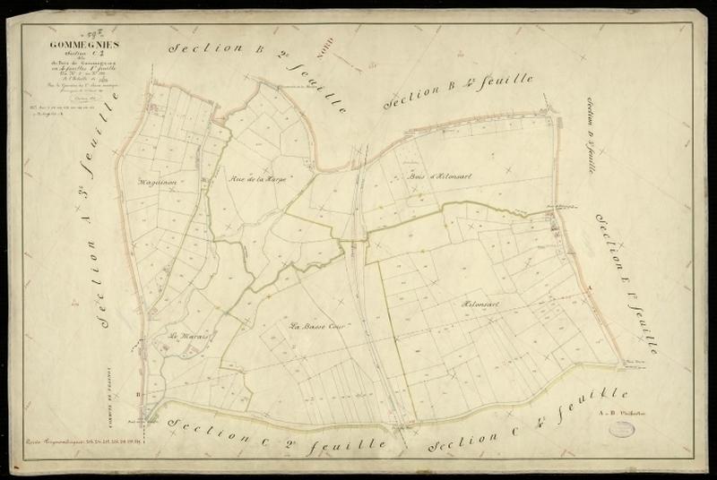 Vue générale de la feuille cadastrale de la section C1 dite du Bois de Gommegnies de 1897.