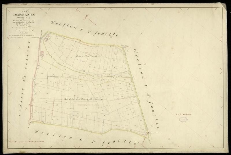 Vue générale de la feuille cadastrale de la section C2 dite du Bois de Gommegnies de 1897.