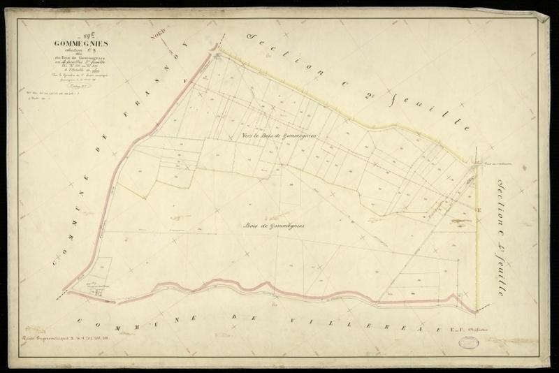 Vue générale de la feuille cadastrale de la section C3 dite du Bois de Gommegnies de 1897.