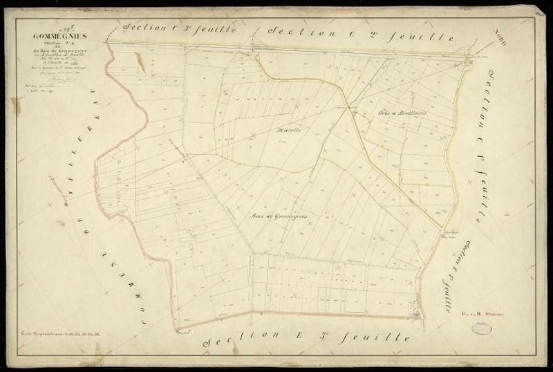 Vue générale de la feuille cadastrale de la section C4 dite du Bois de Gommegnies de 1897.