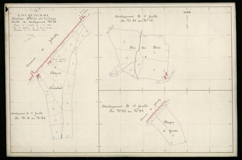 Vue générale de la feuille cadastrale de développement n°23 de la section B dite du Village de 1930 (1e feuille : sections A, B, D).