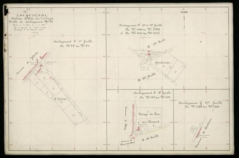 Vue générale de la feuille cadastrale de développement n°26 de la section B dite du Village de 1930 (1e feuille : section C ; 3e feuille : section E ; 16e et 17e feuilles : section F ; 21e feuille : section G).