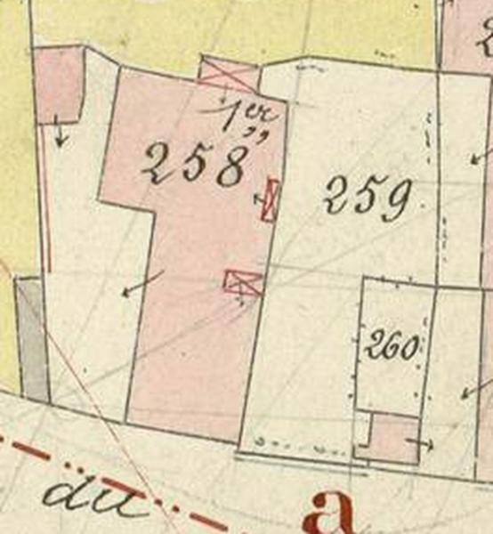 Extrait de la feuille cadastrale D2. Plan de situation en 1897.