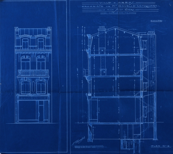 Propriété de madame Wartel-Blondeau à Arras. Projet de construction par Jean Sourdeau architecte, mars 1923 (AD Pas-de-Calais). 
