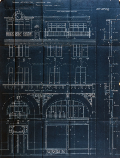 Projet de reconstruction : détail de la façade, par Honoré Pons architecte, avril 1921 (AD Pas-de-Calais).