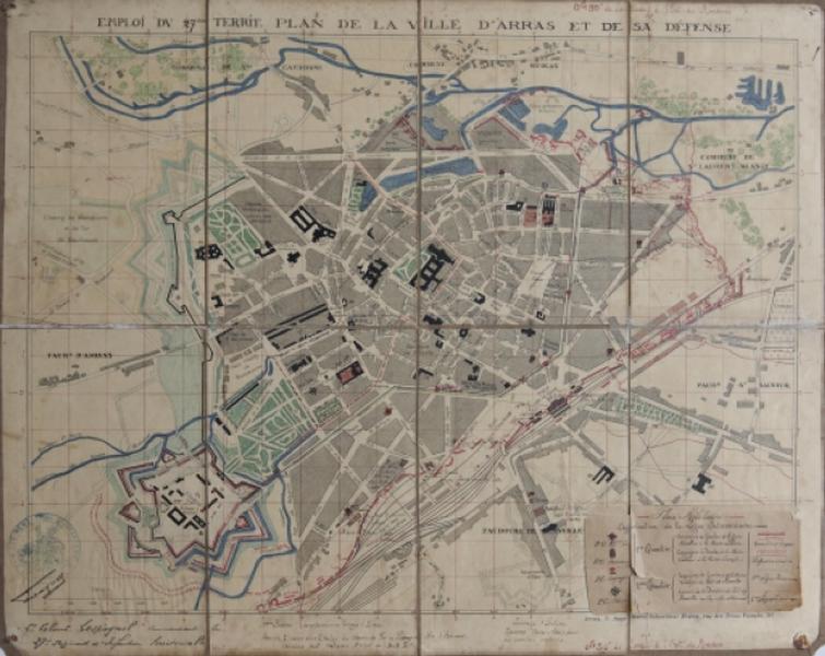 Plan de la ville d'Arras et de sa défense-emploi du 27ème territorial, 1914.