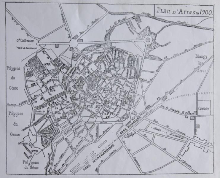 Plan de la ville d'Arras en 1900.