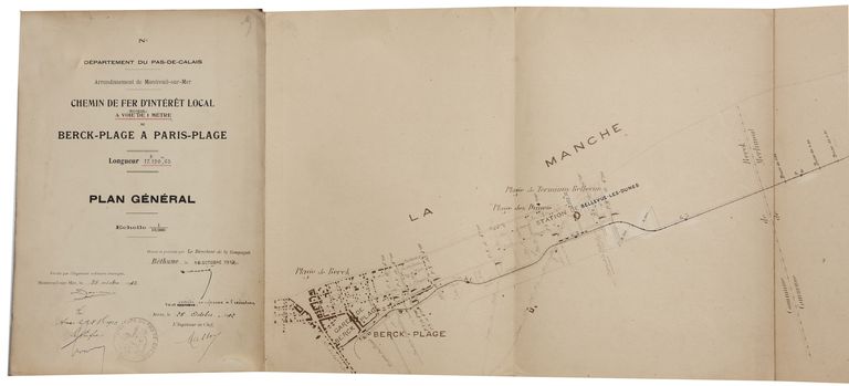 Plan de la ligne Berck-Plage à Paris-Plage, Masson ingénieur de la ligne de chemin de fer, 1912 (AD Pas-de-Calais, 3S2605)