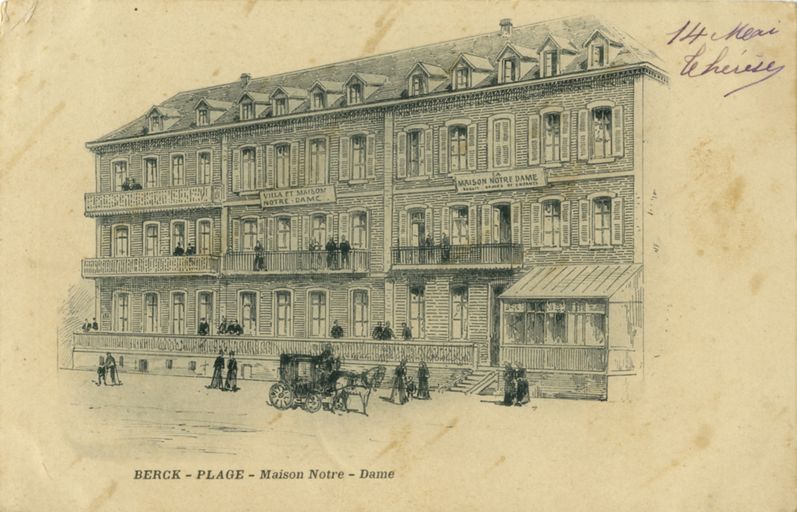 Maison ou villa Notre-Dame, élévation antérieure sur l'Entonnoir, vue générale. Carte postale, début 20e siècle (coll.part.).