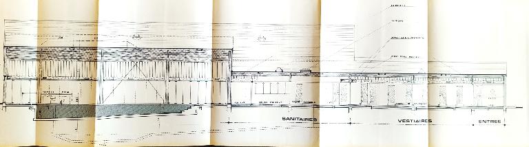 Coupe longitudinale, projet-type de la piscine "Albatros" (AN ; 19840036/55).