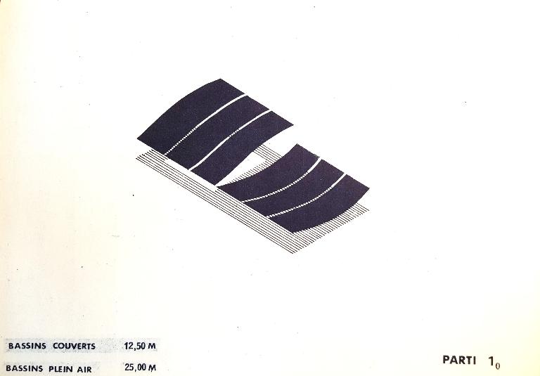 Schéma conceptuel n°1 montrant les possibilités modulaires de la piscine Albatros (19840036/55). 