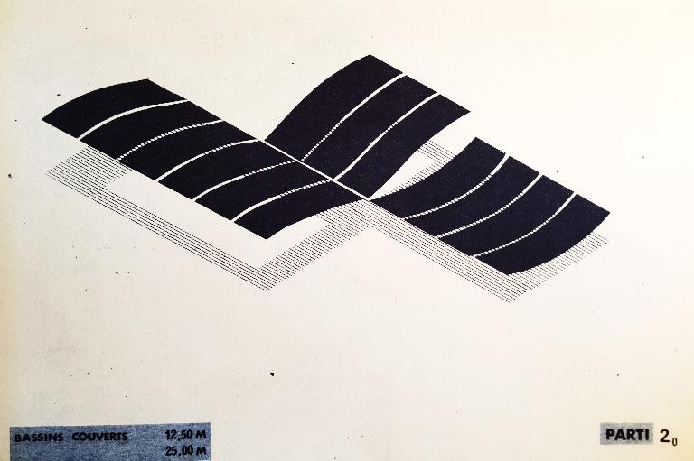Schéma conceptuel n°4 montrant les possibilités modulaires de la piscine Albatros (19840036/55). 