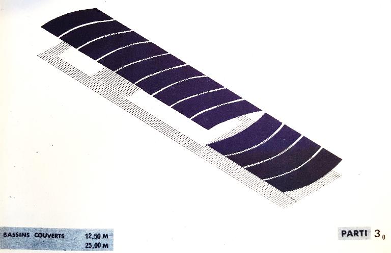 Schéma conceptuel n°6 montrant les possibilités modulaires de la piscine Albatros (19840036/55). 