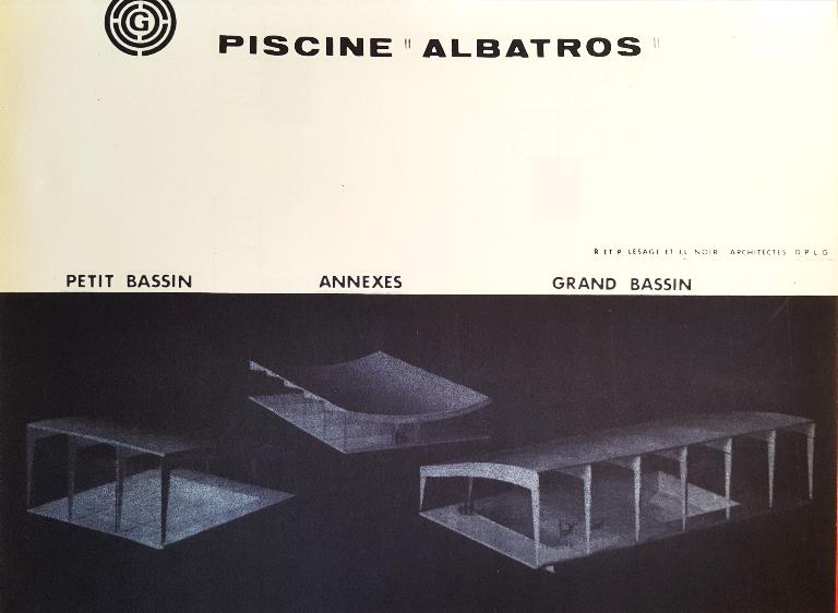 Les trois modules de base de la piscine "Albatros" : module petit bassin, module grand bassin et module annexes (AN ; 19840036/55).