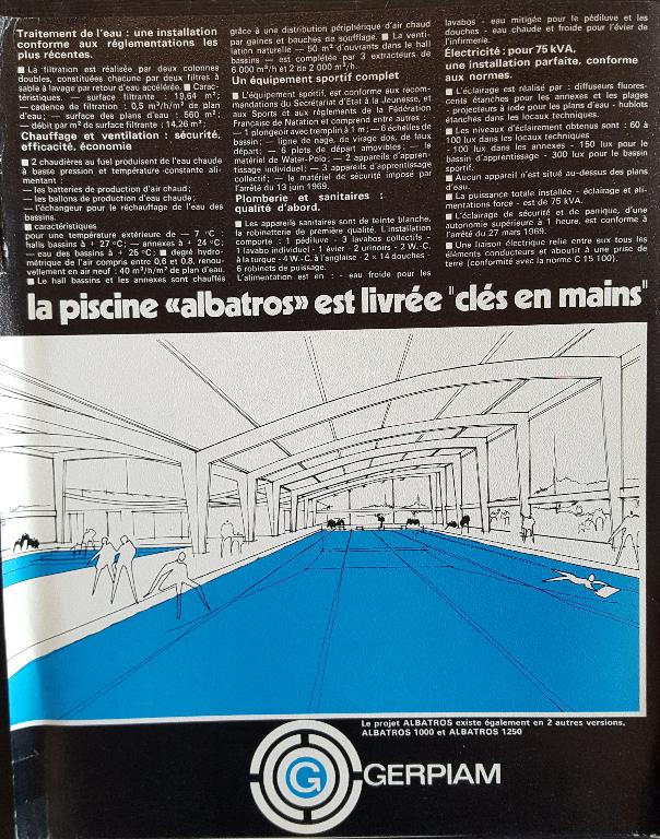 Présentation technique de la piscine "Albatros 1500" dans une brochure éditée par le GERPIAM (AN ; 19840036/145). 