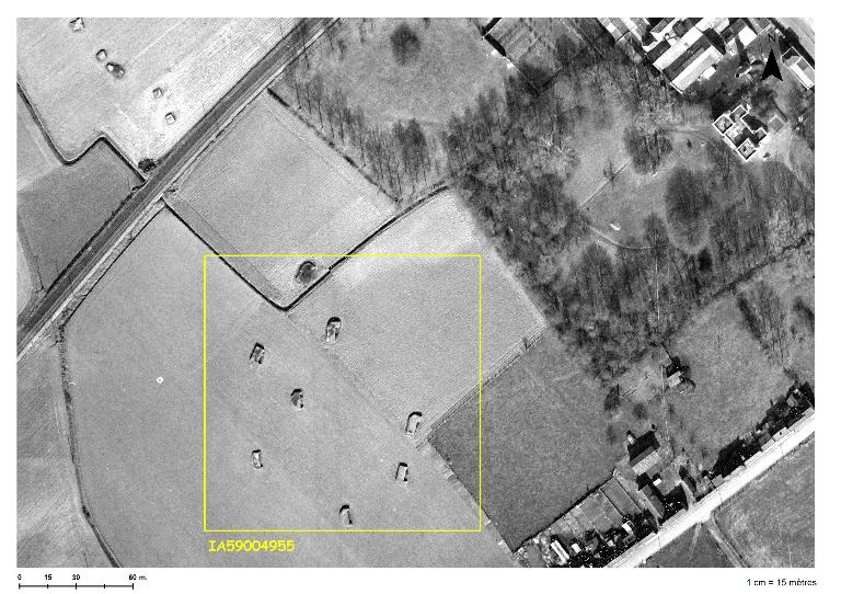 Situation de l'ensemble de casemate sur une photographie aérienne du 13 mars 1965 (IGN, Geoportail).
