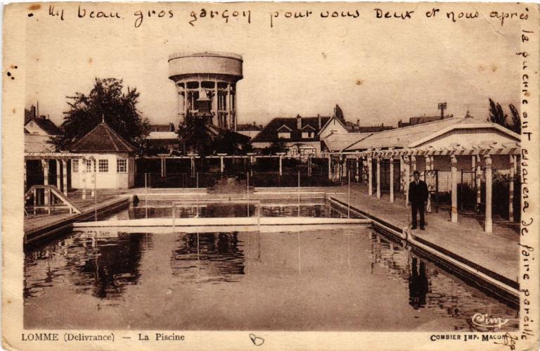 La piscine, entourée de sa pergola, de la cité des cheminots de la Délivrance à Lomme, carte postale, vers 1930 (coll. part.).