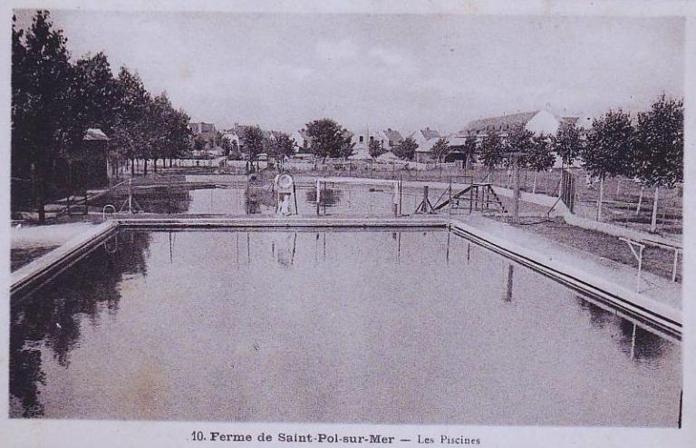 Vue générale des deux bassins de la piscine des cheminots de Saint-Pol-sur-Mer, carte postale, vers 1930 (coll. part.).