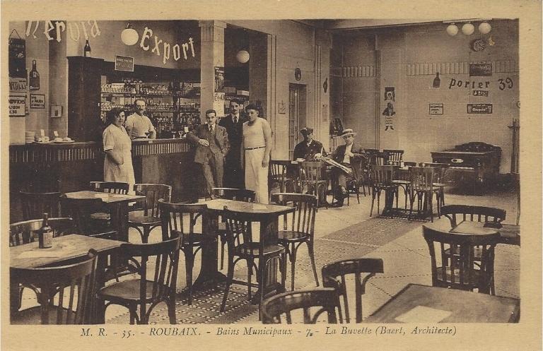 Le restaurant-buvette des bains municipaux de Roubaix, carte postale, vers 1935 (coll. part.).