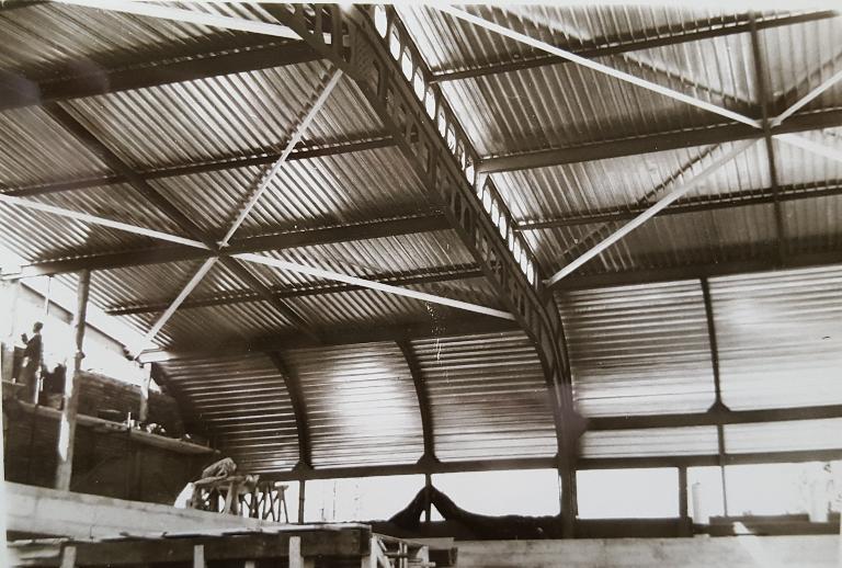 Détail de l'intérieur de la structure mobile. Vue de chantier. Juillet 1967. Photo : Société MacGregor-Comarain (AN ; 19840036/145).