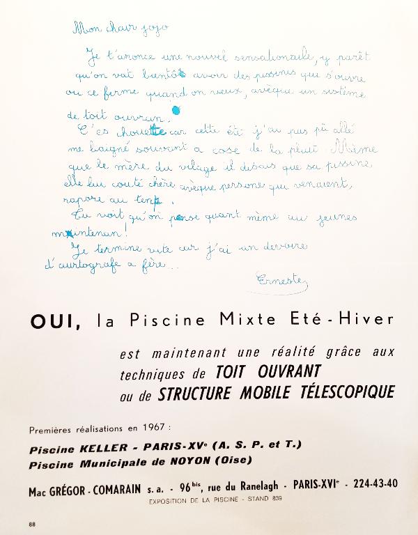 Publicité de la société MacGregor-Comarain pour ses toits ouvrants et structures mobiles (AN ; 19810584/6).