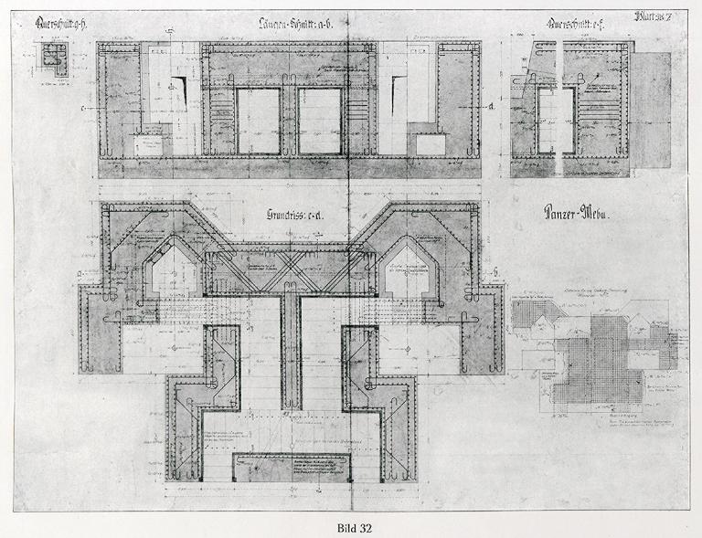 Plan de ferraillage de l'édifice in: Deutsche Frontbauarbeit im Kriege, p.125