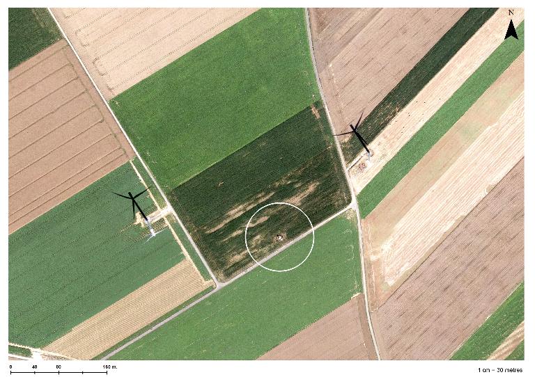 Position de l'édifice sur une photographie aérienne de 2014