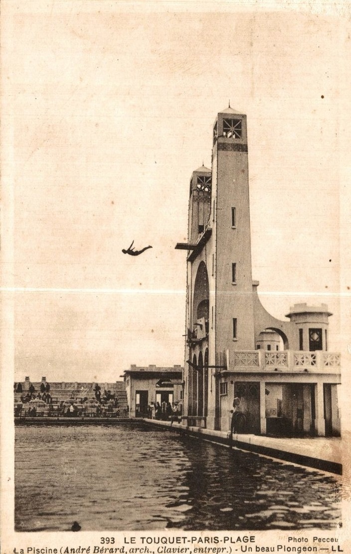 Le plongeoir de 10 mètres de la piscine marine du Touquet-Paris-Plage, carte postale, vers 1935 (coll. part.).