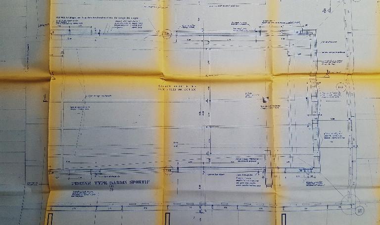 Plan du rez-de-chaussée bas (niveau piscine) : bassin sportif, Maurice Ego architecte, 1968 (AC Saint-Omer ; 3W40). 