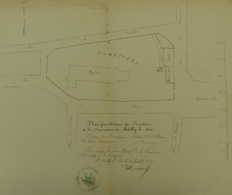 Plan géométrique du cimetière de la commune de Sailly-le-Sec, 1870 (AD Somme ; 99 O 3345).