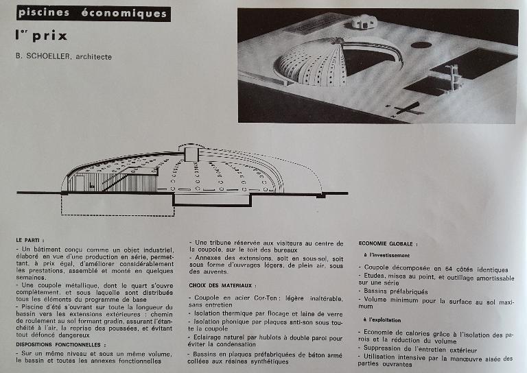 Présentation de la piscine Tournesol dans le livret Concours nationaux sur le thème de la piscine, présentation des objets primés, 1969 (AN ; 19780399/11).