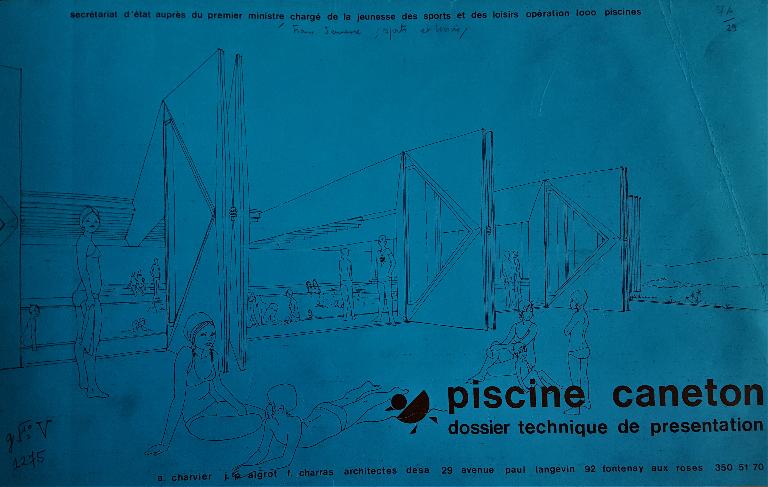 Schéma de la piscine Caneton, page de couverture de : Piscine Caneton, dossier technique de présentation, 1972.