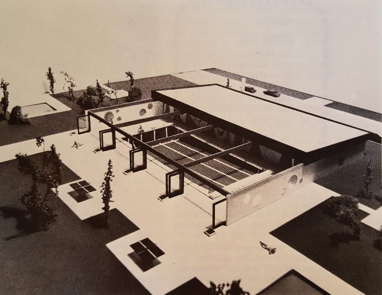 Maquette de la piscine Plein Soleil, photographie. In Piscines, avril-mai 1972, n°31, p. 97.