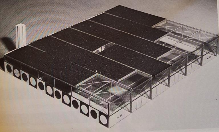 Maquette de la piscine Iris, photographie. In Piscines, avril-mai 1973, n°37, p. 93.