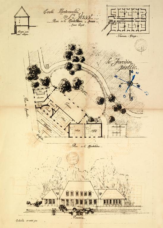 Ecole maternelle Saint-Vaast à Arras. Avant-projet de reconstruction, par Maurice Mulard architecte, vers 1922 (AD Pas-de-Calais ; 10R 4).