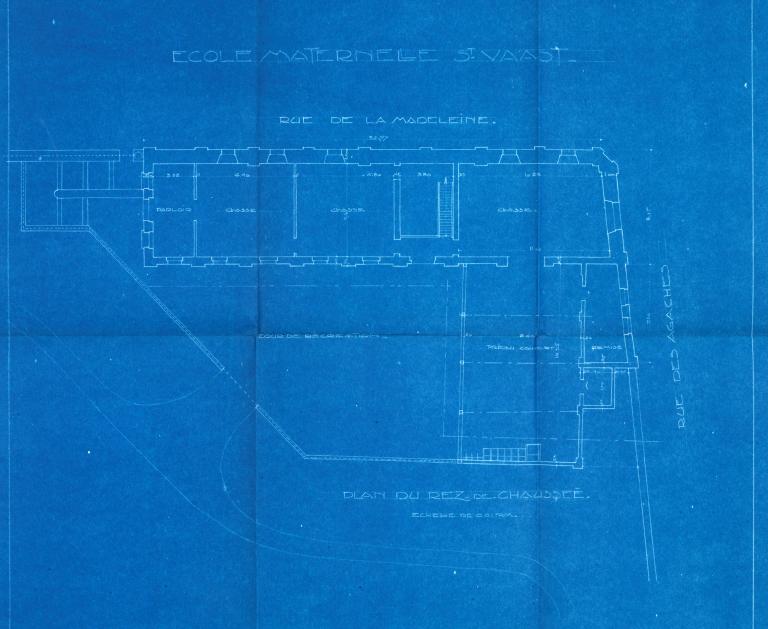 Arras. Ecole maternelle Saint-Vaast. Plan du rez-de-chaussée. Etat vers 1920 (AD Pas-de-Calais ; 10R 4).