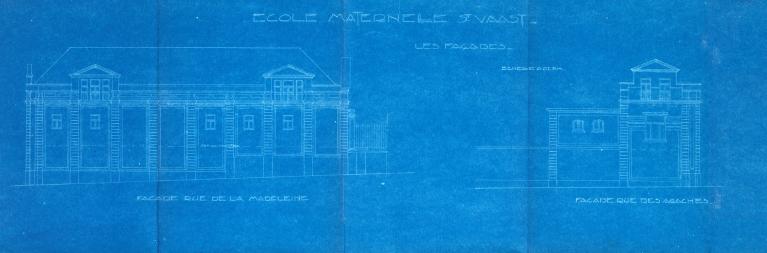 Arras. Ecole maternelle Saint-Vaast. Les façades. Etat vers 1920 (AD Pas-de-Calais ; 10R 4).
