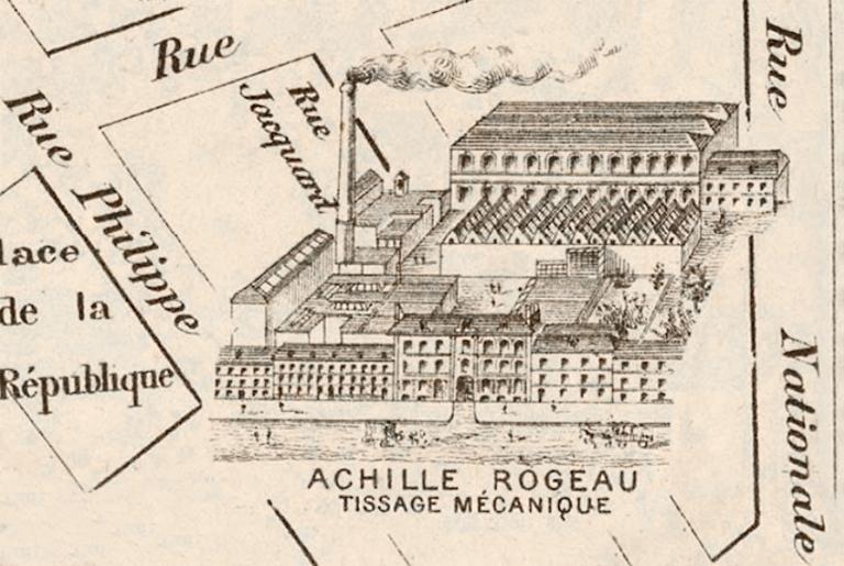 Le tissage Achille Rogeau sur le plan monumental d'Armentières industriel et commercial de 1893 (BNF-Gallica).
