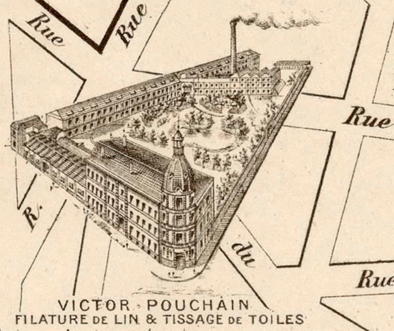 L'établissement Victor Pouchain (détail). In Plan monumental d'Armentières commercial et industriel, publié par l'administration des plans monumentaux de France, 1893.