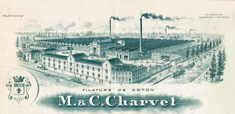Entête de lettre de la filature de coton M. & C. Charvet, [ca 1900] (coll. part.).