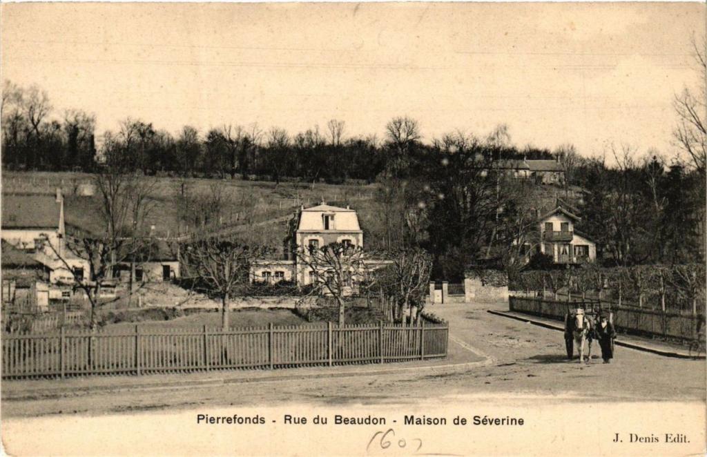 Pierrefonds-Rue du Beaudon-Maison de Séverine. Carte postale, photographe inconnu, J. Denis, [ca 1905] (coll. part.).