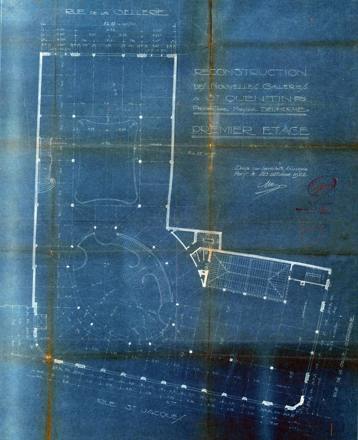 Plan du premier étage des Nouvelles Galeries, 5 novembre 2022 (Archives municipales de Saint-Quentin).