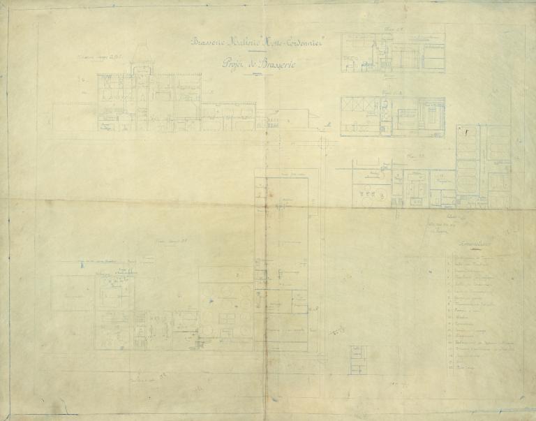 Brasserie-Malterie Motte-Cordonnier. Projet de brasserie. Plans, coupes, datés de novembre, décembre 1919. Signature illisible (coll. part. Motte).