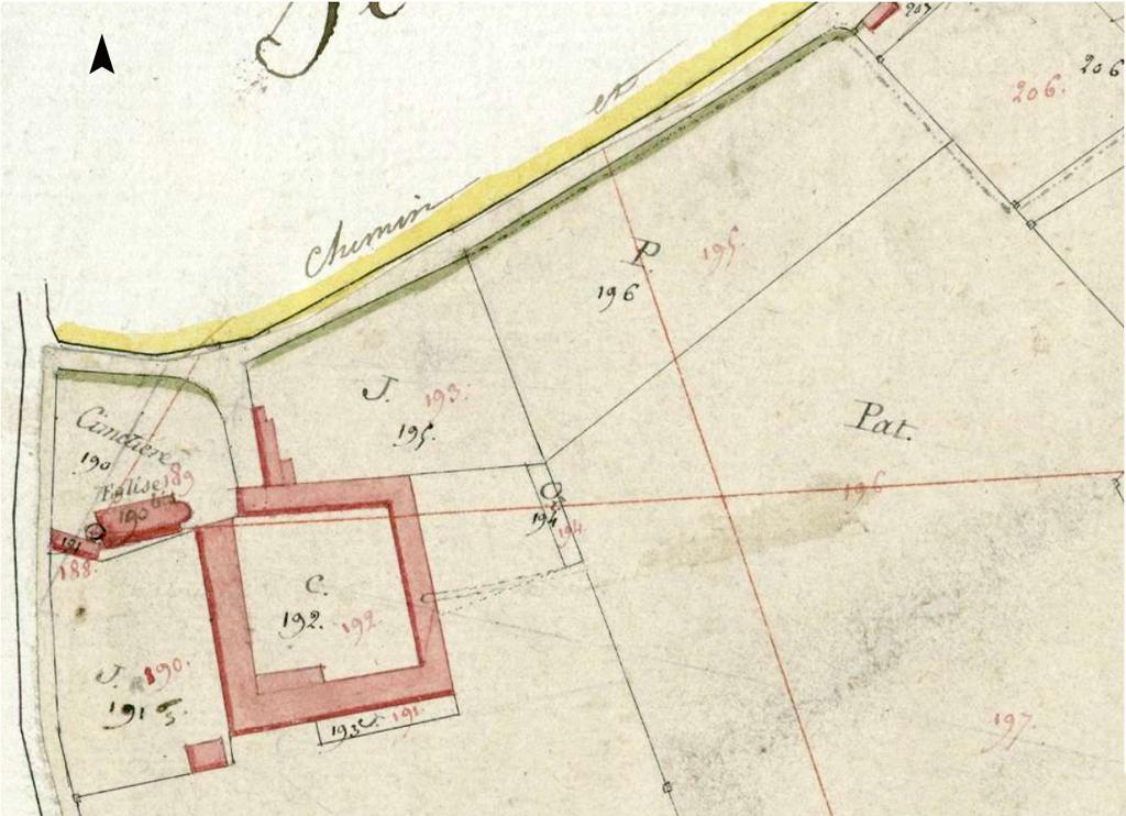 Extrait du plan cadastral de 1809 montrant la Ferme des Berceaux (AD du Pas-de-Calais, 3P252/32, section B, feuille 2).